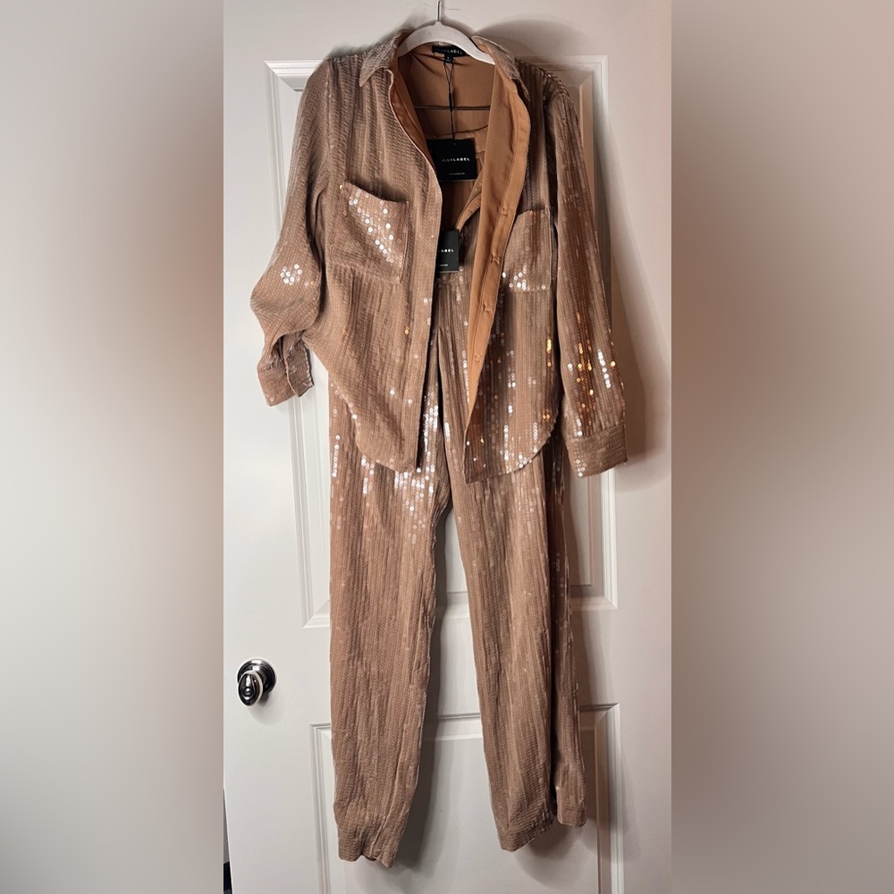 JLUXLABEL - Tan Elowen Sequin Trousers - Picture 3 of 10